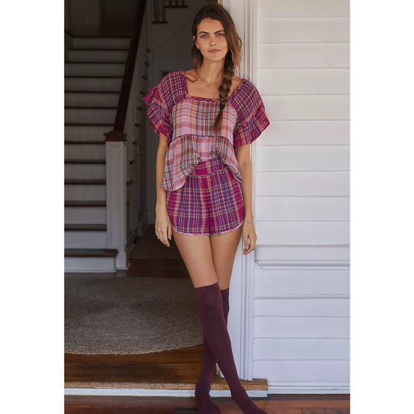 NEW Anthropologie Gingham Gauzy Shorts - Medium - Picture 1 of 9